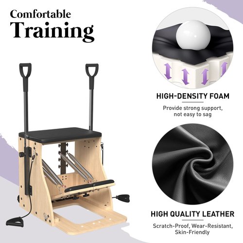 Pilates Chair, PAETA Pilates Combo Chair Wunda Chair with Resistance Bands, Handles & Split Pedal , Pro Yoga Chair Pilates Machines for Home Use and Studio