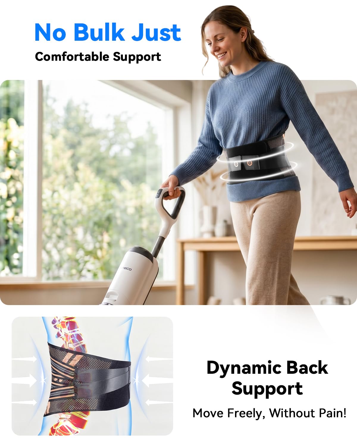 Ultra Breathable Back Brace for Lower Back Pain Relief,[Medical Grade & Copper Infused] Lumbar Support Belt with Bionic Support System, Adjustable Back Support Brace for Sciatica,Herniated Disc,Men&Women(XL)