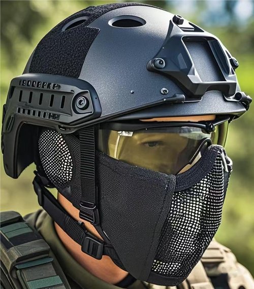 MH Tactical Fast Helmet Set/and Foldable Ear Protection Half-Face Mesh Mask and Goggles,for Airsoft Paintball Halloween Cosplay CS Hunting