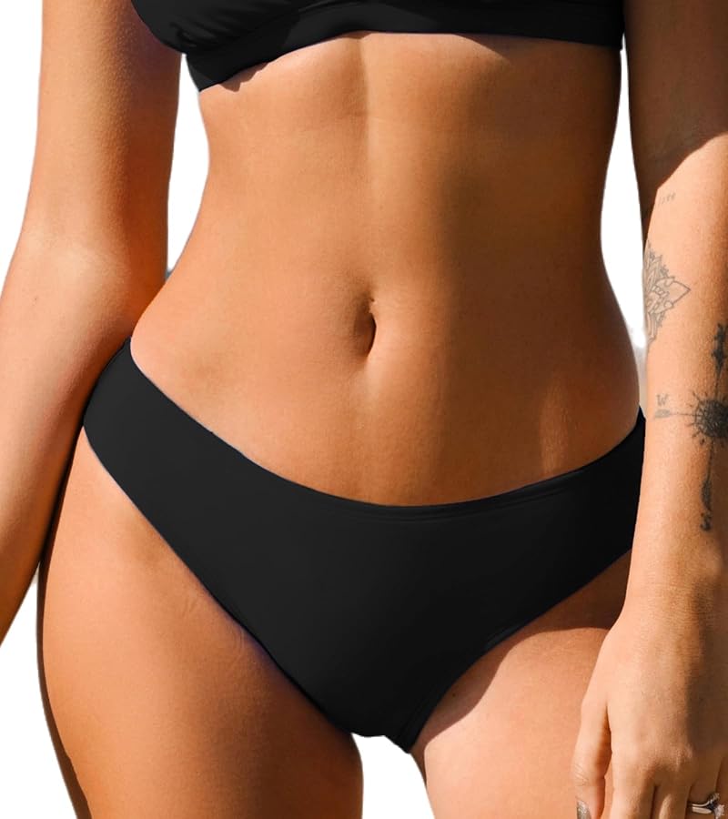 Cupshe Women's Bikini Bottom Mid Rise Standard Swim Bottom - Black, Medium