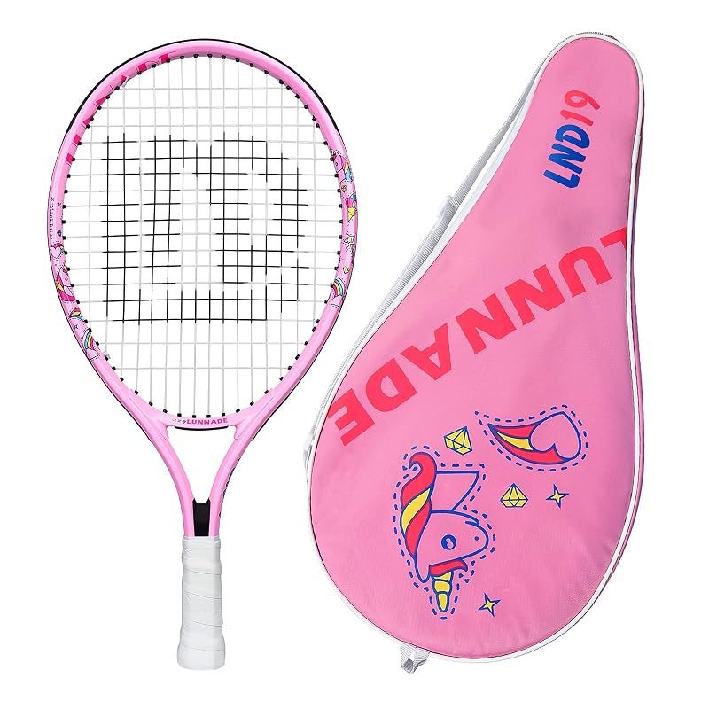 Kids Tennis Racket 19 Inch Pink - Lightweight Junior Tennis Racquet for Ages 3-12 with Cover