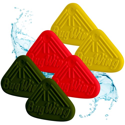 BUG WING Panfish Lures 6PK | Prevents Swallowing The Hook | Easy Unhooking | Attracts Crappie, Sunfish, Bluegill, & Other Small Mouth Fish (Green Pumpkin, Red, Yellow)