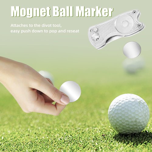 Mile High Life All Metal Foldable Golf Divot Tool with Pop-up Button & Magnetic Ball Marker (Multi-Colors/Shape)