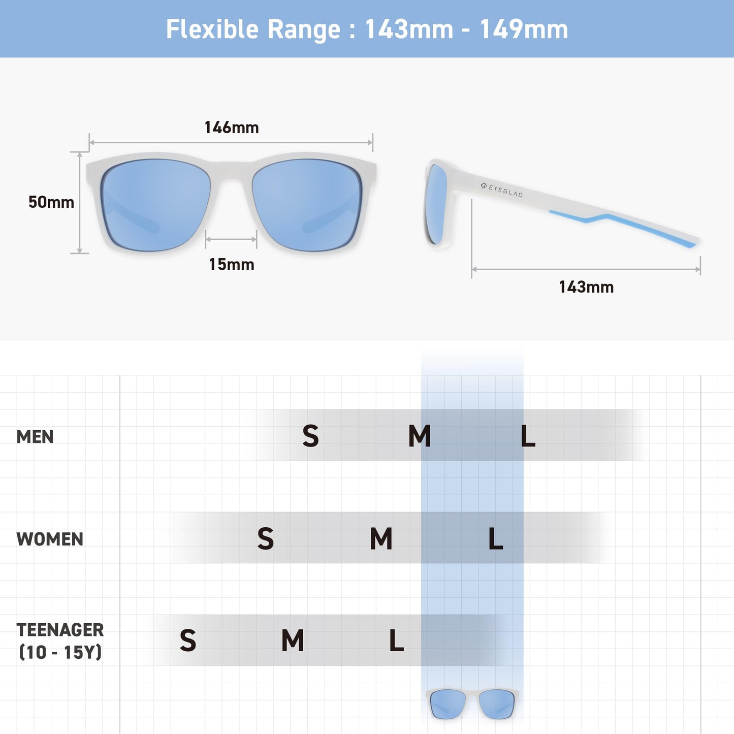 EYEGLAD SUNWAVE Ultra-lightweight Design Lifestyle Sunglasses Outdoor Fishing Polarized UV400 Men Women Running Sports (Glacier White)