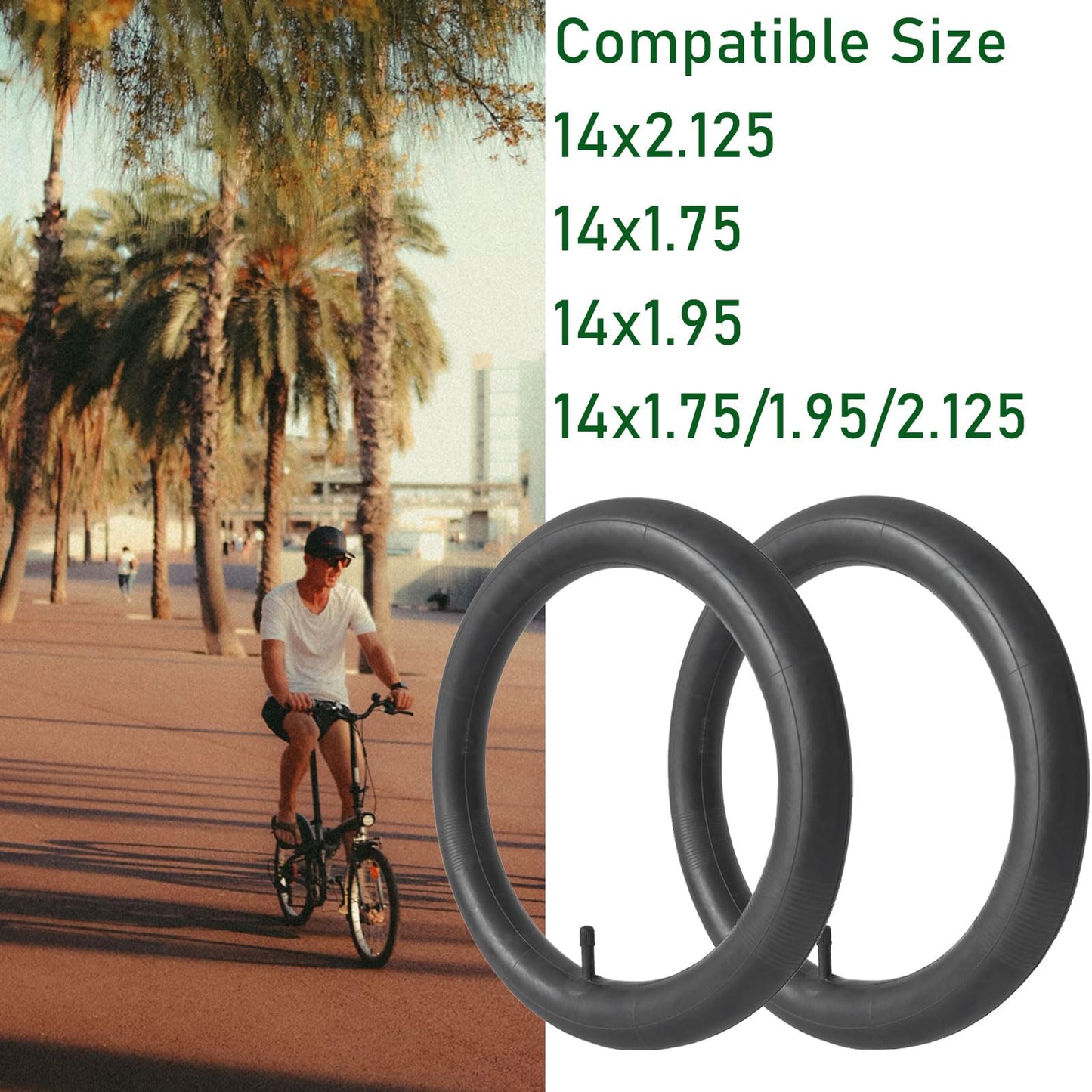 2-Pcs 14x2.125 Bike Tube for Electric Bike, 14x2.125 Inner Tube 14 x 2.125 Inner Tube 14 inch Bike Tube 14x1.75 14x1.95, Schrader Valve
