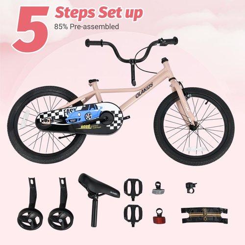 Olakids Kids Bike, 12 14 16 18 Inch Toddlers Bike with Training Wheels Safety Bell Adjustable Seat and Handlebar Handbrake and Coaster Brake, Children's Bicycle for Boys Girls (18 Inch, Pink)
