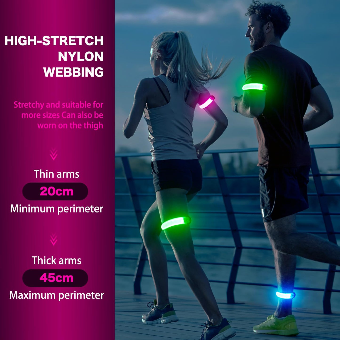 KOSKILL LED Armband Running USB Rechargeable(2 Pack), High Visibility Wristband for Runners, Joggers, Pet Owners, Cyclists, Adjustable Waterproof Reflective Bracelets for Night Running, Walking