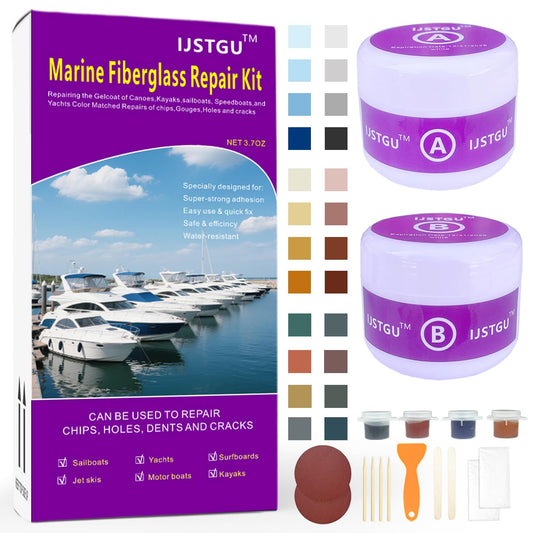 IJSTGU Fiberglass Boat Repair Kit, Fiberglass Repair Kit Fix Holes Chips Pit Cracks,Marine Fiberglass Repair Kit for Boats (Color Match),Epoxy Filler for Boats,Gel Coat Repair Kit for Boats