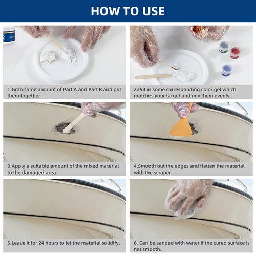 FENFANDAS Fiberglass Boat Repair Kit (Color Match), Gel Coat Repair Kit for Boats, Marine Fiberglass Repair Kit for Boats, Epoxy Filler for Boats, Fiberglass Repair Kit Fix Holes Chips Pits Cracks