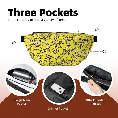Cute Duck Print Fanny Pack for Women Fashion Belt Bag With Adjustable Strap Crossbody Waist Bags for Running,Hiking