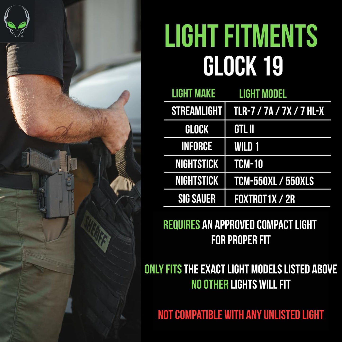 Alien Gear Rapid Force Level 2 Holster – Glock 19/19X/19 MOS/23 (Gen 1–4)/44/45/45 MOS – Right Hand – Compact Light – Locking Belt Slide – Optic Compatible – Made in USA