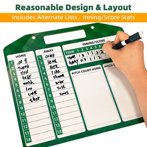QCBF Magnetic Baseball Lineup Board，Baseball Lineup Cards Baseball Lineup Board for Dugout Baseball Accessories 40 Sheets Lineup Cards Baseball Clipboard