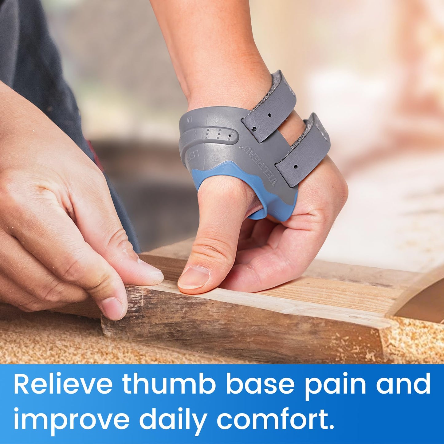 Velpeau CMC Thumb Brace for Osteoarthritis - with Shape-memory Restriction Splint, CMC Joint Stabilizer, Basal Thumb Arthritis Pain Relief and Support for Women and Men (Blue, Right Hand, Medium)