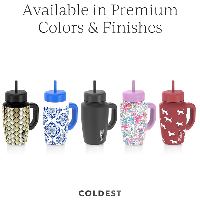 Coldest Tumbler with Handle & Coffee Lid 24 oz - 3 Lids, 100% Leak-Proof, Stainless Steel, Cup-Holder Friendly (Mr. Snowie)