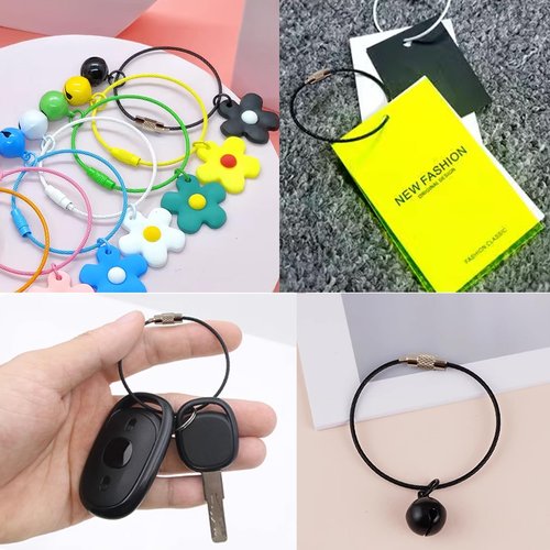 ROYHOO 100PCS 6 inch Black Stainless Steel Wire Keychains Cable, Key Rings, Heavy Duty Luggage Tags Loops Tag Keepers 1.5mm Twist Barrel