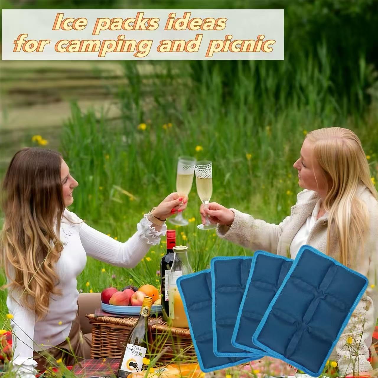 4pcs Ice Packs for Lunch Boxes & Coolers - Slim Reusable Water Absorption Lunch Box Ice Packs for Food Freshness(6”x4”x0.7”) - Non-Toxic Freezer Packs for Bento Boxes Picnic, School, Office & Camping