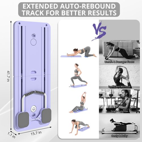 JANUA Pilates Board - Pilates Reformer Set, Multi-Purpose Foldable Pilates Reformer Board for Home, 5 in 1 Pilates Sliding Board (Purple)