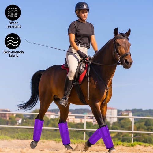 HUAME Horse Fly Boots, Breathable Mesh Protection Set of 4, Comfortable Pony Leggings, Breathable Mesh Design, Equines Supplies for Reduce Stomping, Hoof Damage & Leg Fatigue (Purple, Medium)