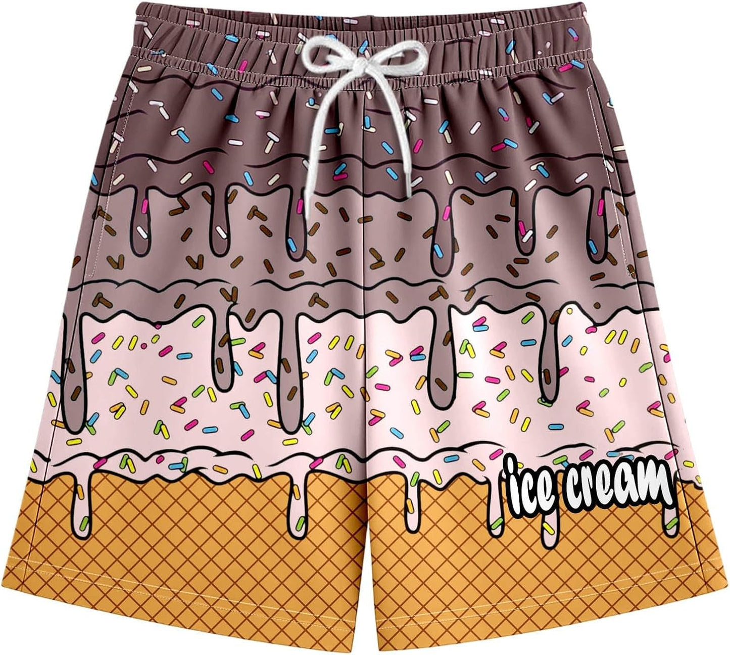 Ice Cream Boy Baseball Shorts Waffle Or Cone Preppy Shorts,Kids Youth Ice Cream Drip Track Short Pants