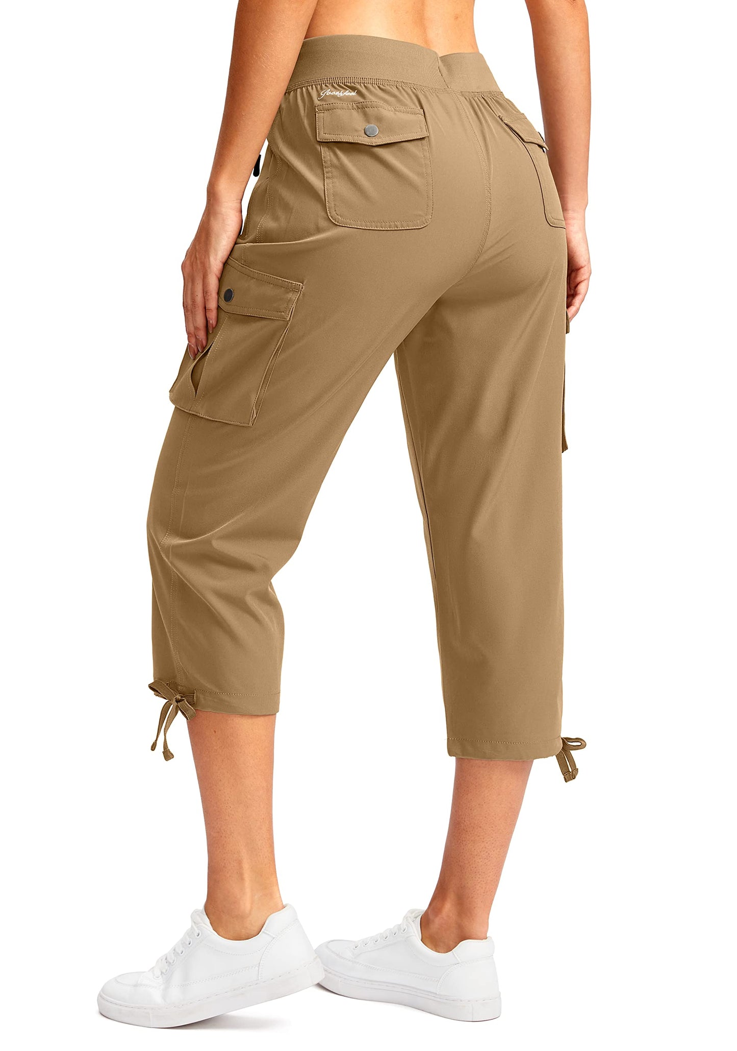 Soothfeel Women's Cargo Capris Pants with 6 Pockets Lightweight Quick Dry Travel Hiking Summer Pants for Women Casual (Dark Khaki, XXL)