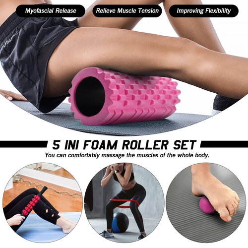 JOYENERGY 5 in 1 Foam Roller Set, Trigger Point Foam Roller Patented, Massage Stick, Massage Ball, Resistance Band for Deep Muscle Massage Pilates Yoga, Fitness Exercise for Whole Body
