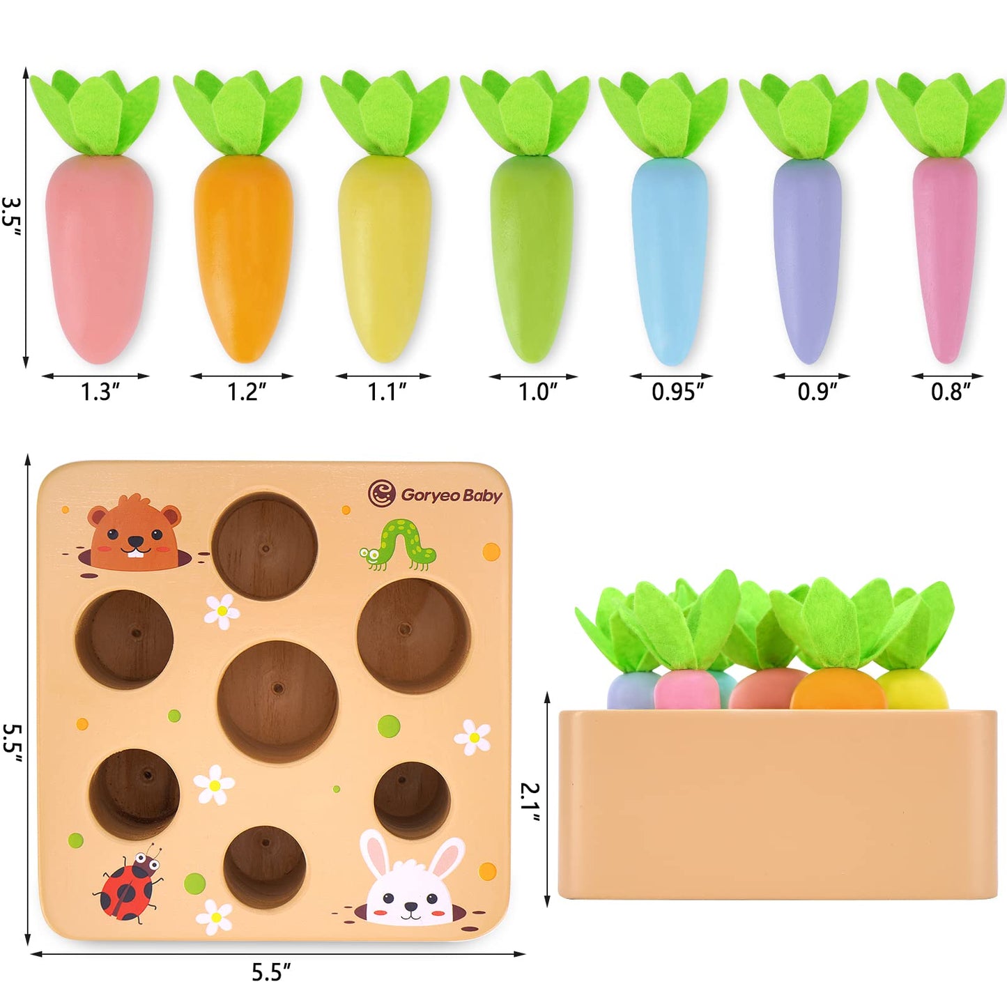 KMTJT Montessori Toys for 2 3 Year Old Toddlers, Macron Carrot Harvest Game Wooden Toys for Baby Boys and Girls, Educational Learning Shape Sorting Matching Gifts for Babies