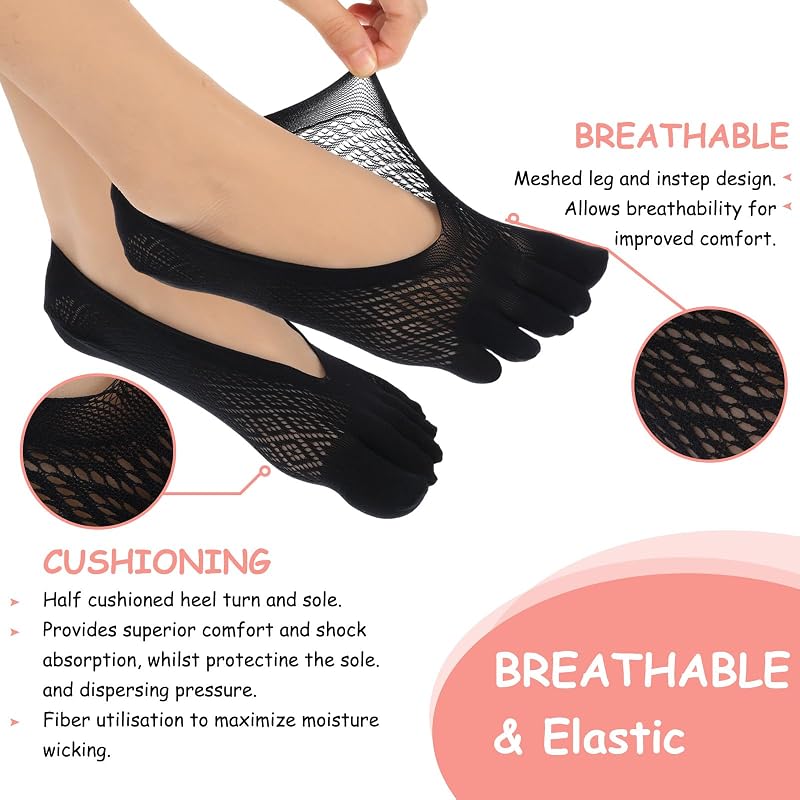 Toe Socks for Bunions, 5 Pairs Five-Finger No-Show Compression Sock Set