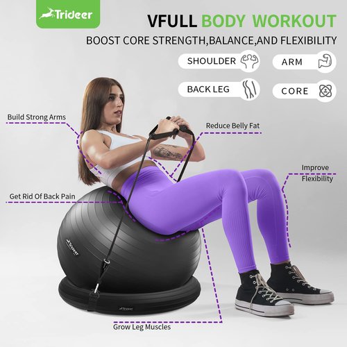Trideer Exercise Ball Chair with Base & Resistance Bands for Home Gym, Stability Ball Seat for Core Workout and Back Support