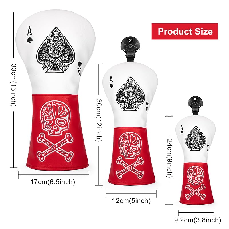 Acebirdie Poker Ace Golf Club Covers – Leather Driver, Fairway & Putter Headcovers (Variation: For Driver)