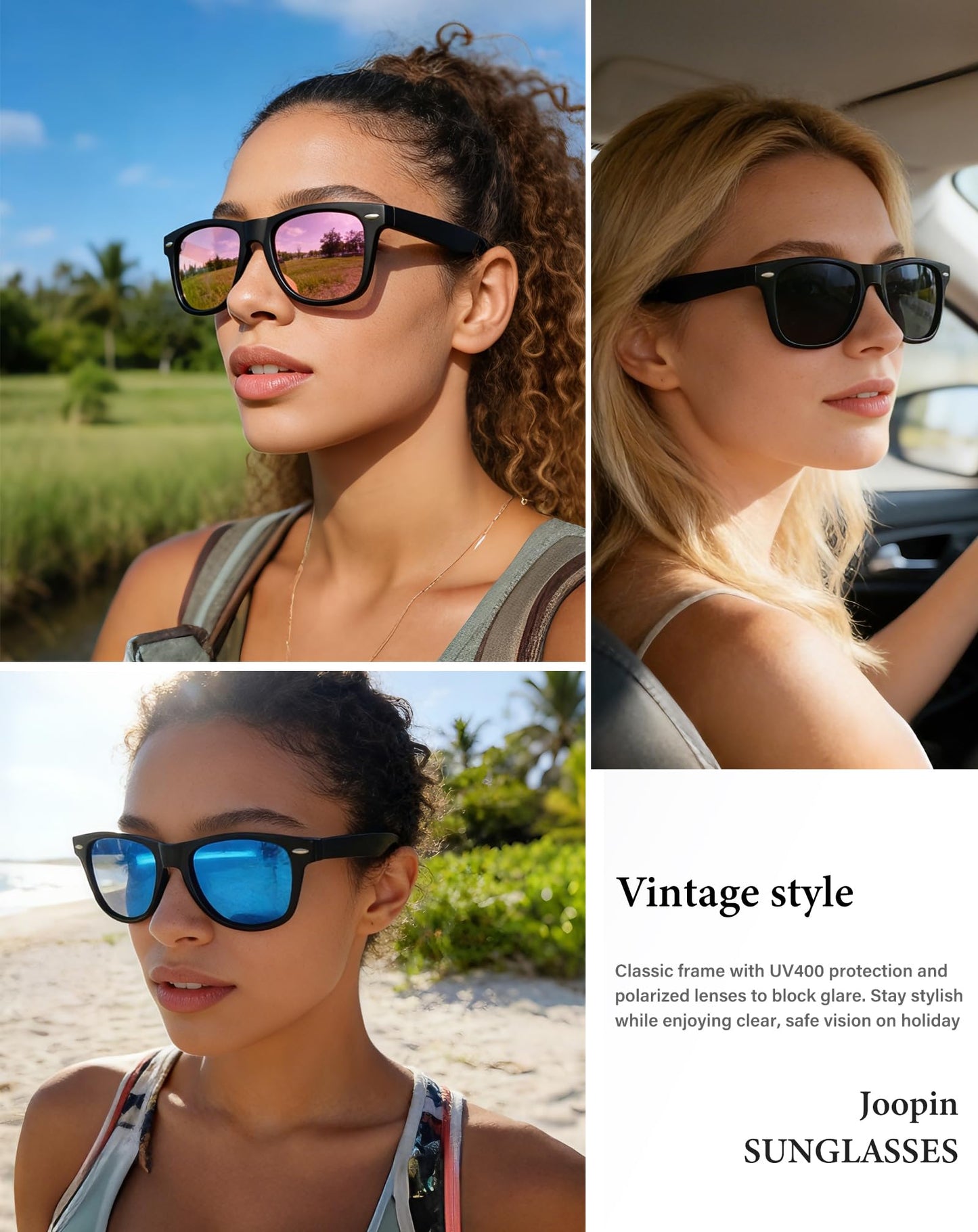 Joopin Oversized Square Sunglasses Designer Polarized Sun Glasses UV400 Protection Trendy Big Shades for Women Men Sunnies(Black + Blue + Pink)