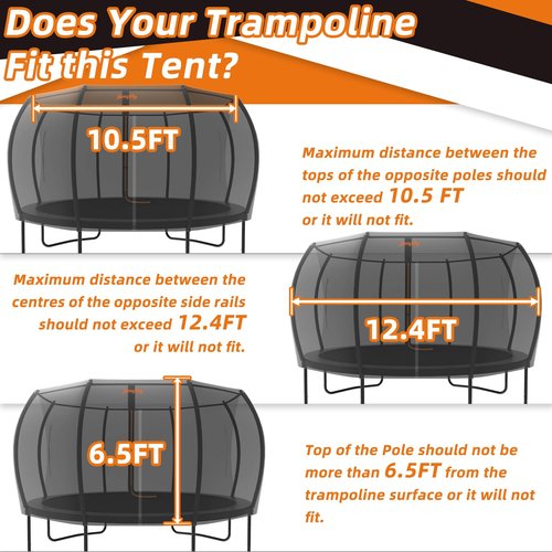 jumpfly Trampoline Round Tent(Tent ONLY) Fits 12FT Frame 8 Curved Poles with LED Lights Trampoline Accessories - Wear-Resistant - Black