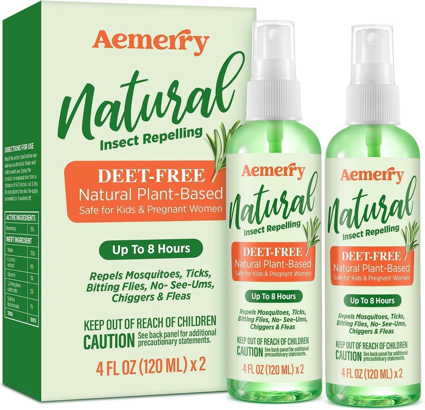 Natural Mosquito & Bug Repellent Spray: DEET-Free, Plant-Based Formula with Organic Essential Oils, Family-Friendly, Gentle on Skin, Outdoor Gear, Travel Size 4 oz (2-Pack)