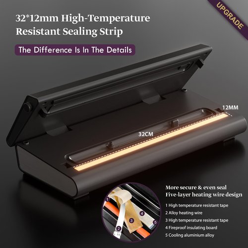 Mesliese Vacuum Sealer Machine 90Kpa 6-in-1 Compact Food Vacuum Sealing Preservation System with Cutter | 2 Bag Rolls | 5 Pre-cut Bags | Dry&Moist Modes | ETL Listed (Gray)