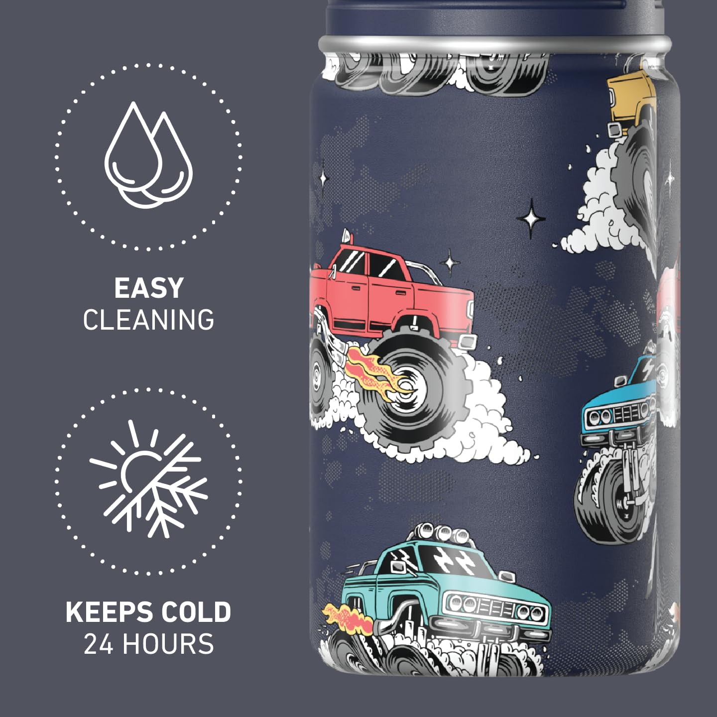Hydrapeak Mini 14oz Fun Sticker Print Water Bottle with Straw Lid, Stainless Steel Double Wall Insulated, Leak-Proof and Spill-Proof, Playful Daisy Fuchsia