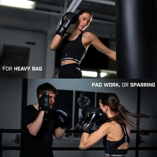 Hayabusa Sport Boxing Gloves for Men and Women – Dual-Splinted Wrist Support, Multi-Density Foam Padding, Contoured Fit – Ideal for Boxing, Kickboxing, and Muay Thai Training - Black/Gold, 12oz