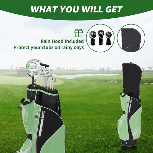 XDriveMax 10 Pieces Complete Mens Womens Golf Clubs Set Right Hand for Men Women Includes Cart Bag with Rain Hood, 1#Driver 3#Wood #5 Hybrid,with 3 Head Covers, 6# 7# 8# 9# PW# Irons and Putter