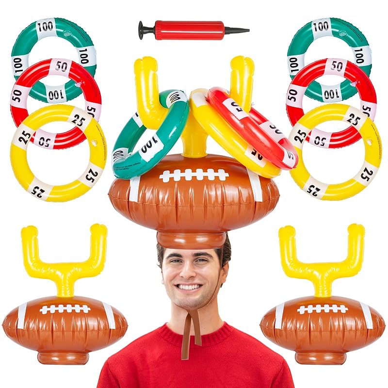 2 Set Inflatable Football Ring Toss Post Game 6 Rings + Pump