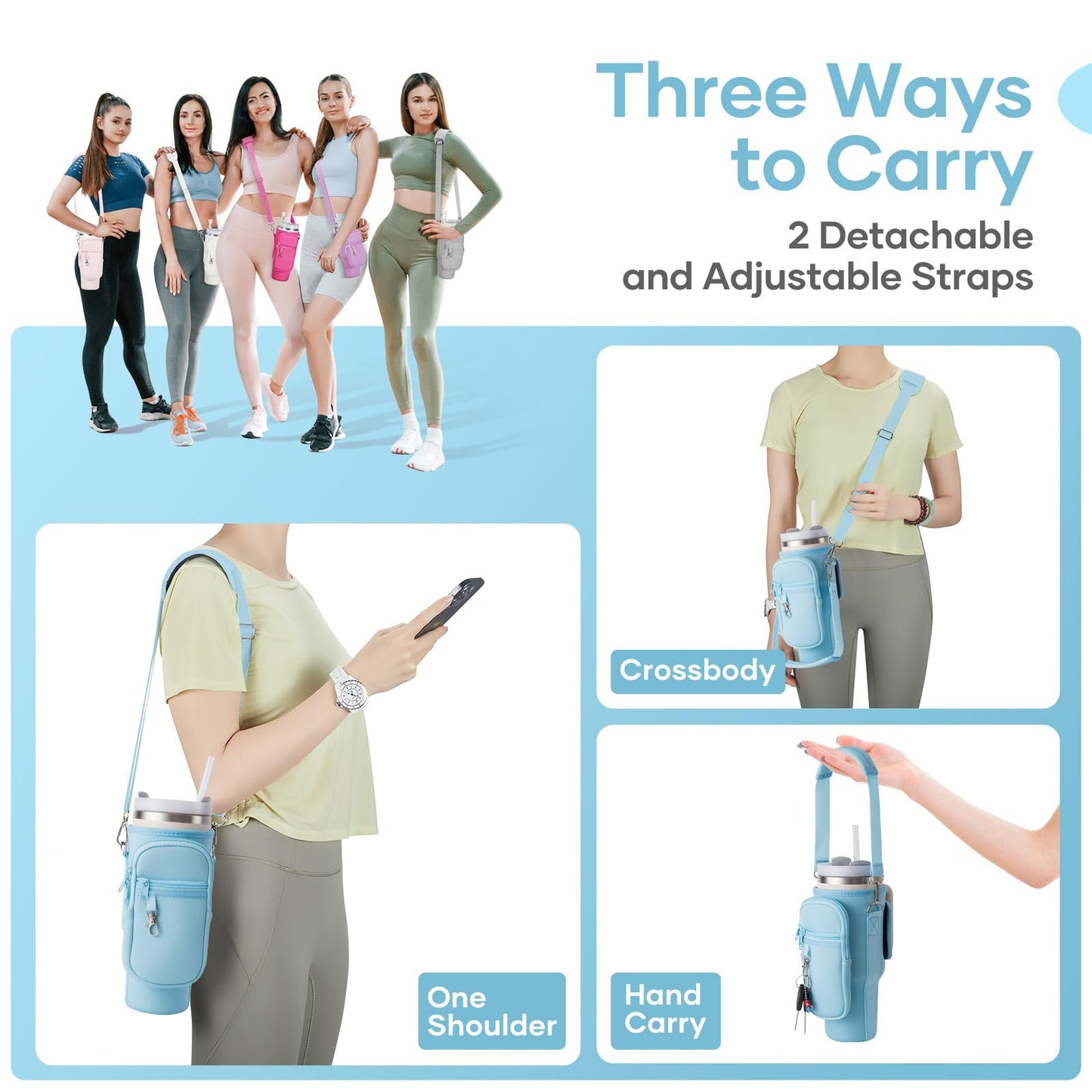 linmaya Water Bottle Carrier Bag for Stanley Cup 40/30oz with Phone Holder Pockets,Neoprene Water Bottle Cross-body Bag with Adjustable Shoulder & Hand Strap Stanley Cup Accessories