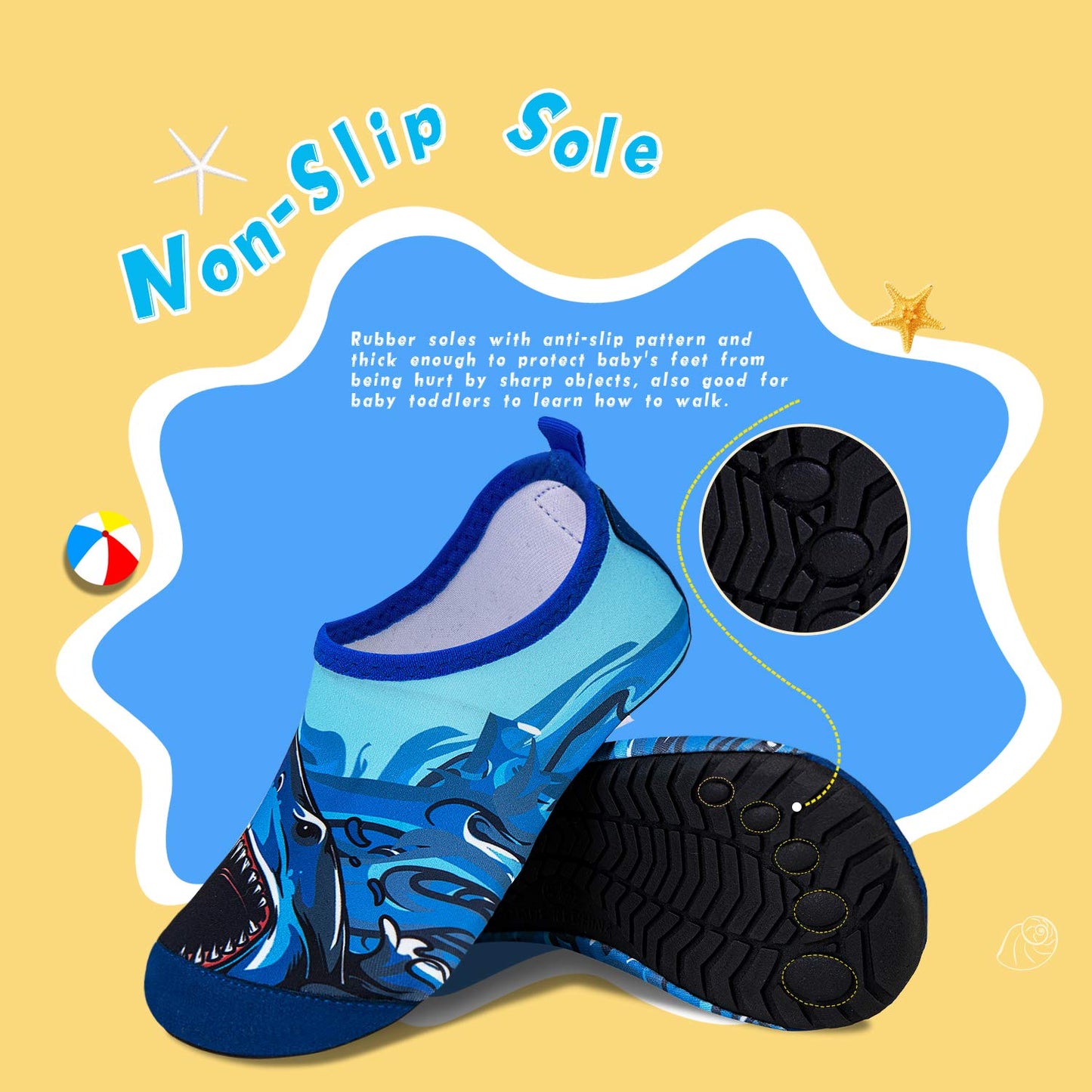 WateLves Kids Water Shoes Toddler Girls Boys Barefoot Non-Slip Quick Dry Aqua Socks for Beach Swim Walking (Big Shark, 36/37)