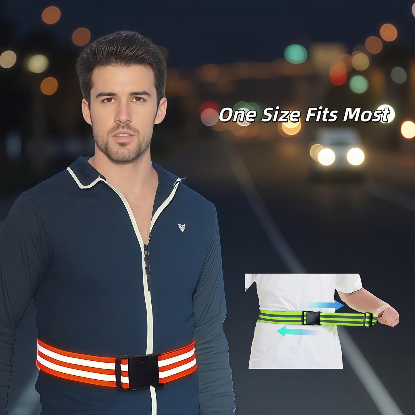 2-Pack Reflective Running Belt, High-Visibility PT Military Gear for Men Women Kids, Adjustable Lightweight Elastic Safety Belt for Cycling Walking Night Activities