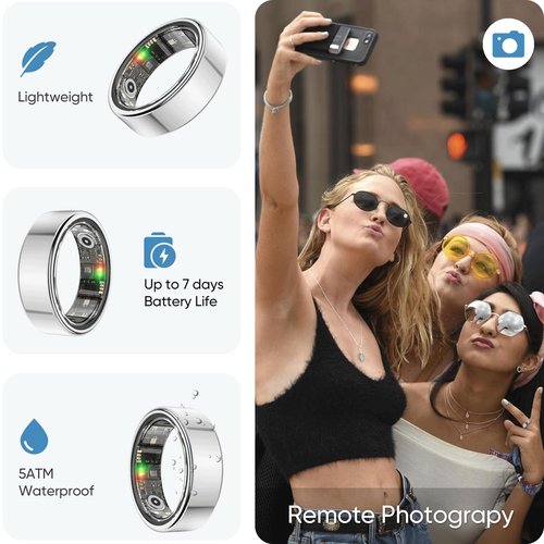 BENIO Ring Gen 2 Smart Ring, Step/Sleep/Blood Oxygen/Heart Rate Tracker for Women Men, Higher Waterproof Rating 5ATM Fitness Tracker,No Subscription Fee,for iPhone and Android (Size 8, Galaxy Sliver)