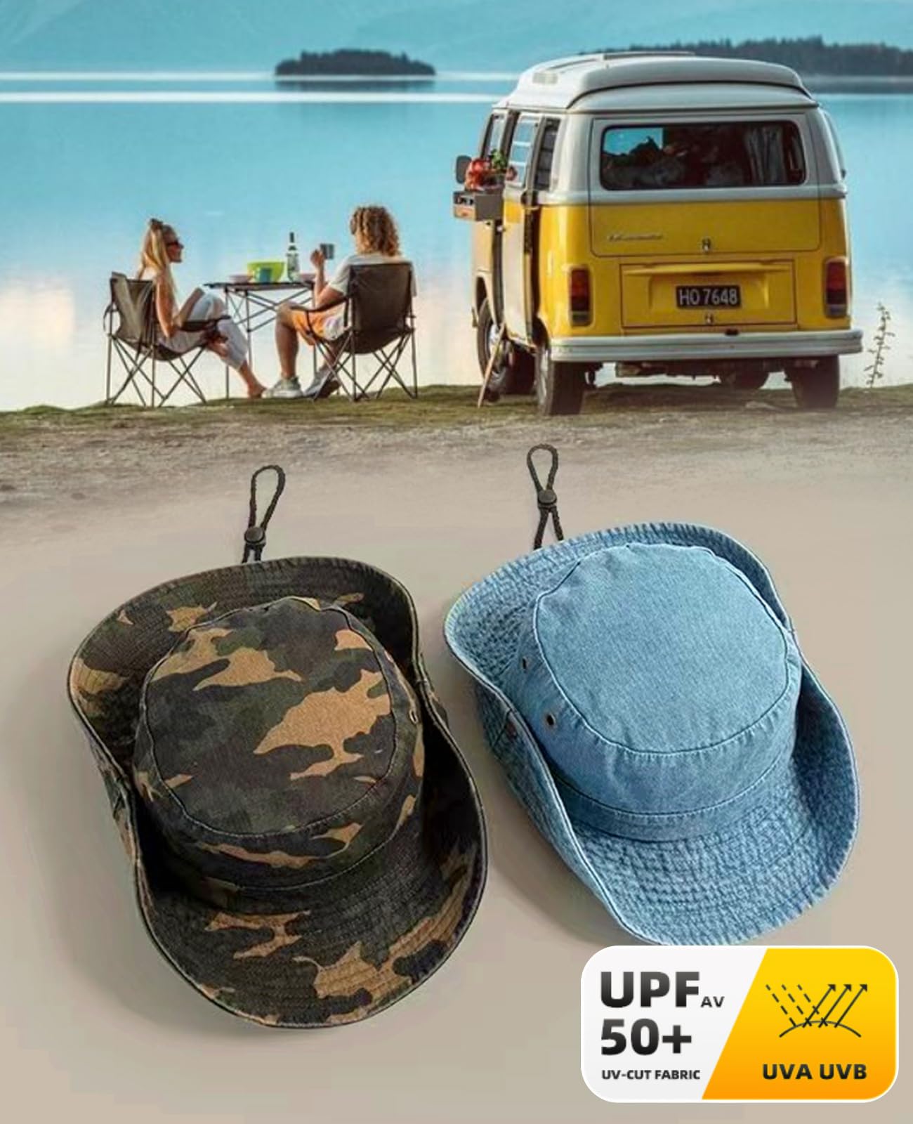 SFHVVPL Bucket Hats for Men and Women, Breathable Quick-Dry Fishing Gardening Hiking Hat with Neck Flap & Adjustable Chin Strap, UPF50+100% Cotton Wide Brim (Blue hat)