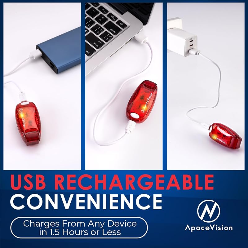 EverLightFX USB Rechargeable LED Safety Light 2 Pack – Red Clip-On Strobe Light