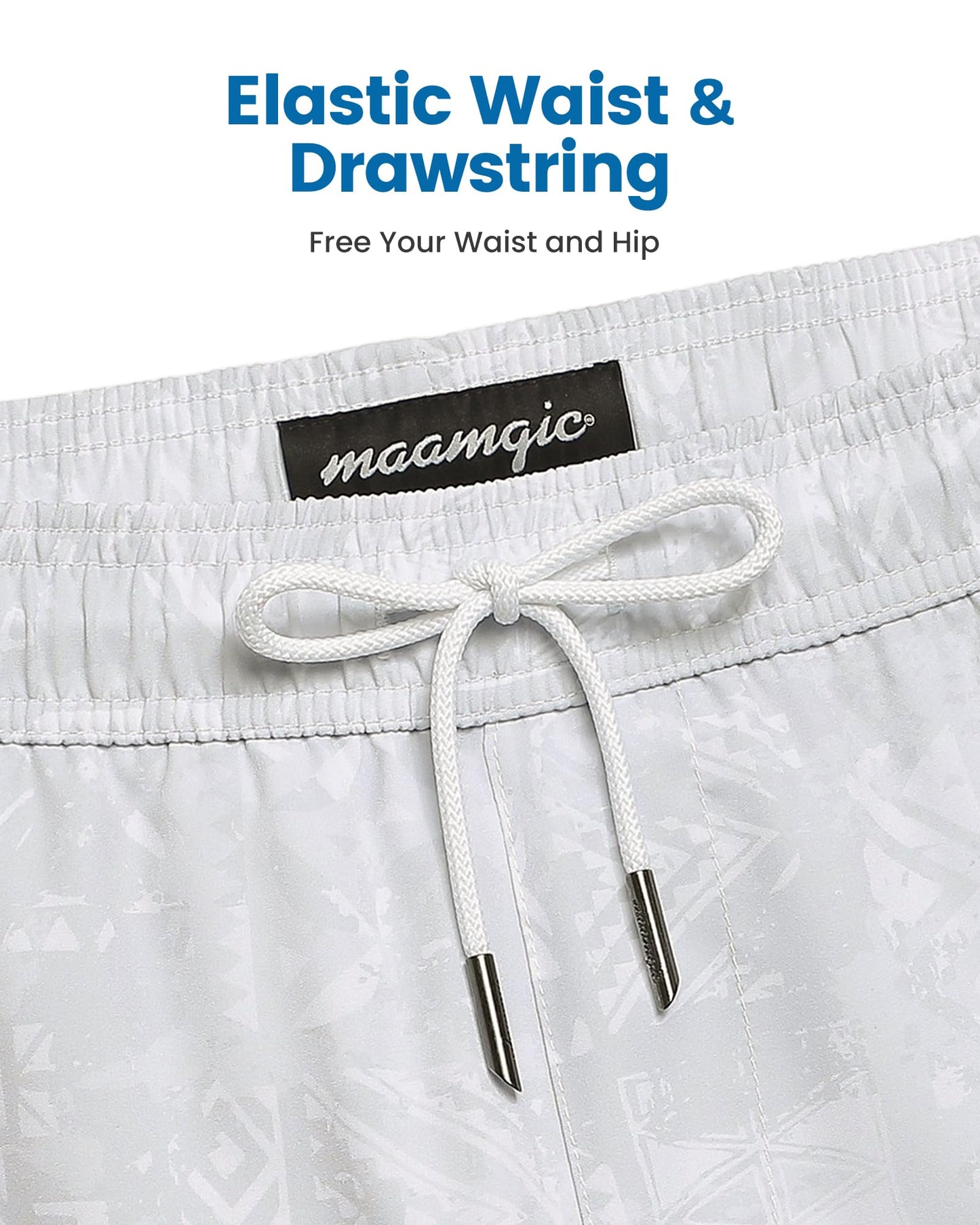 maamgic Mens Swim Trunks with Compression Liner 5 Inch, Quick Dry Bathing Suit with Zipper Pockets, Stretch No-Chafing Swim Shorts, Frost Marks X-Large