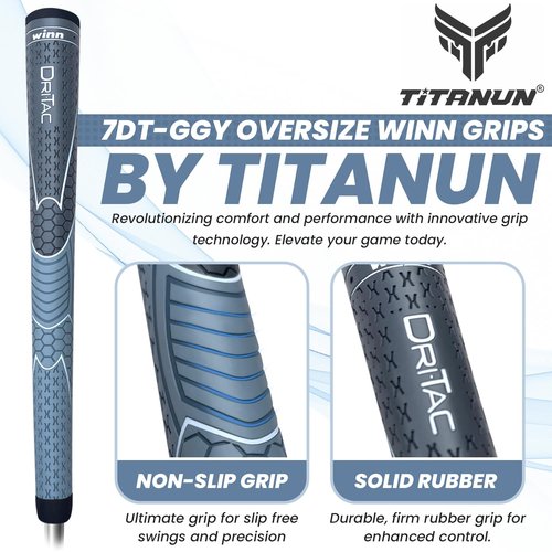 Titanun Winn Oversize Dri-Tac Golf Grip - DarkGrey/SilverGrey, Rubber, Non-Slip, Cushioned, Moisture-Wicking, Shock Absorption, AVS Technology, 1/8" Oversize, 12" x 1" - Golf Club Grips