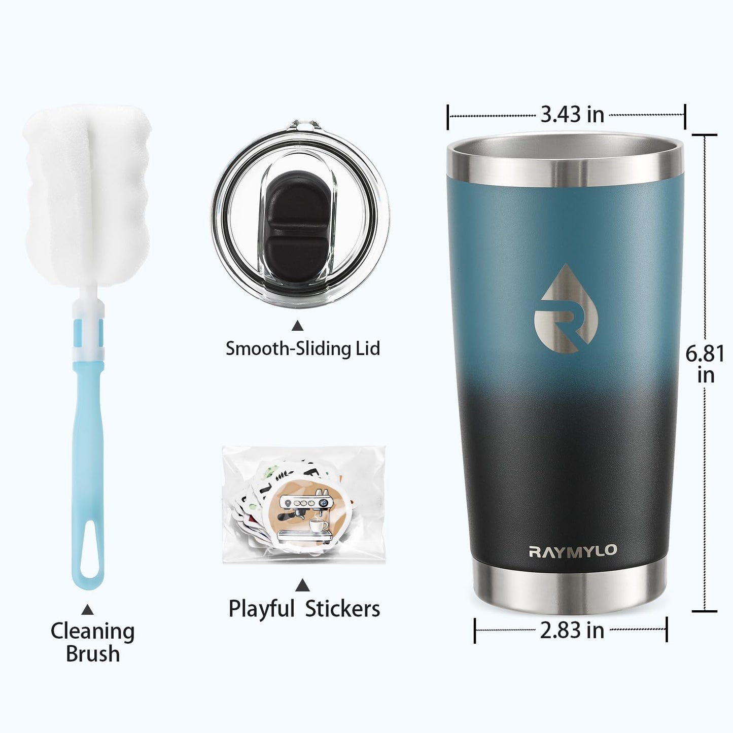 RAYMYLO Insulated Travel Coffee Tumbler 20oz, Detachable & Spill-Proof Slider Lid for Thorough Clean, Stainless Steel Reusable Coffee Mug with Lid Fits Most Car Cup Holder & BPA Free