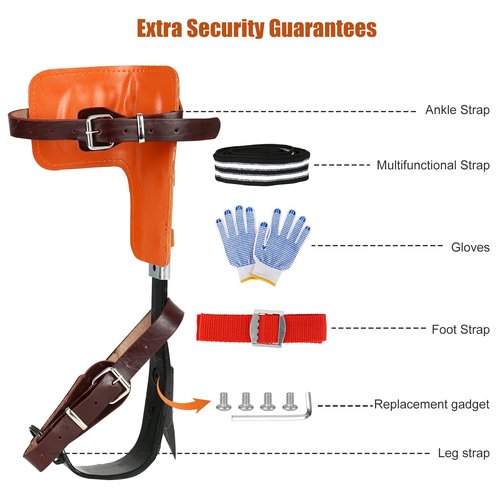 JATCSG Upgrade Cowhide Tree Climbing Spikes Set, Tree Climbing Gear with Adjustable Climbing Belt and Rope, Leather Forged Tree Climbing Tool Non-Slip Pedal for Climbing, Sports, Working