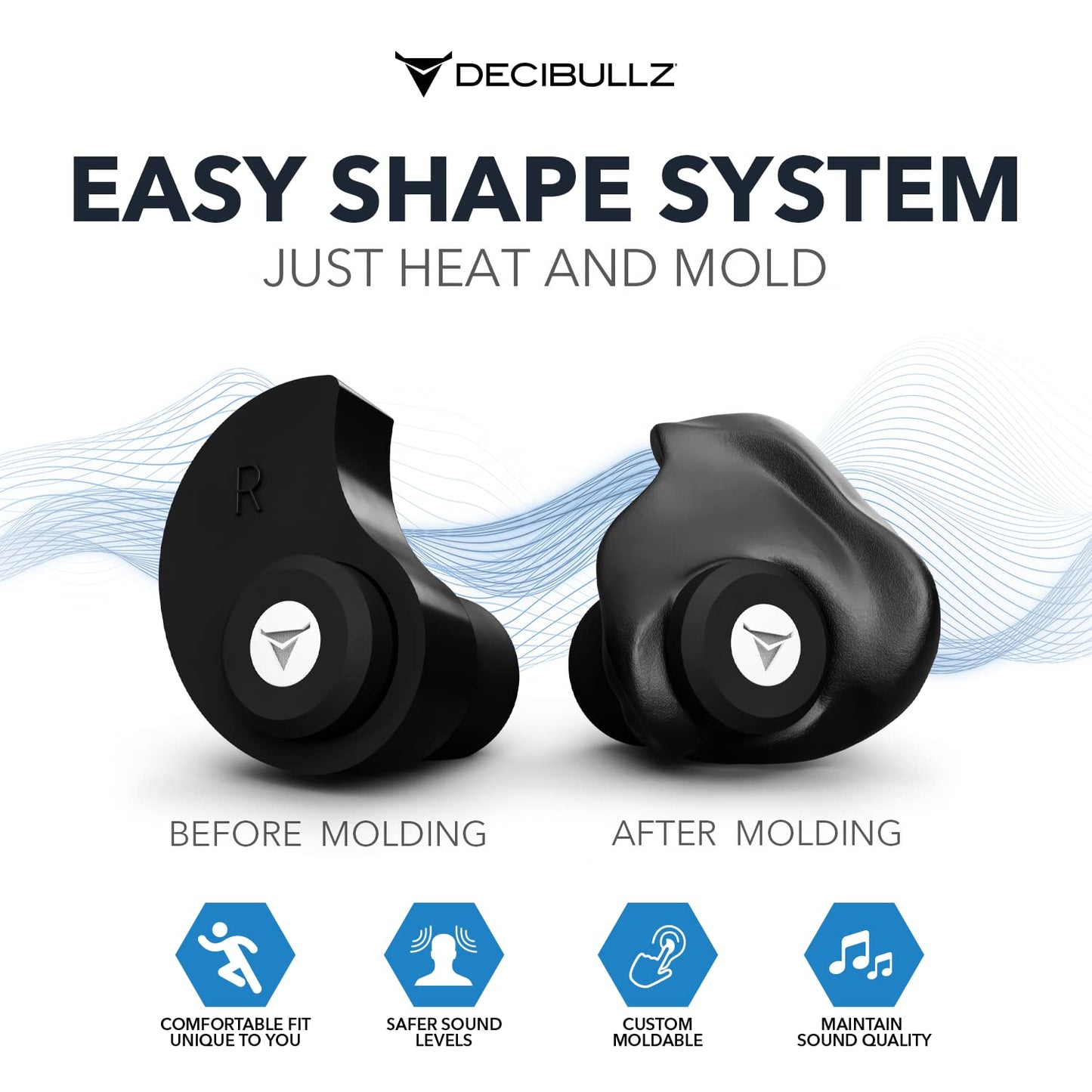 Decibullz Moldable Ear Plugs for Concerts, High Fidelity Hearing Protection for Noise Reduction & Sensitivity, Noise Cancelling Earplugs Perfect for Musicians, Recording Artists, Festivals