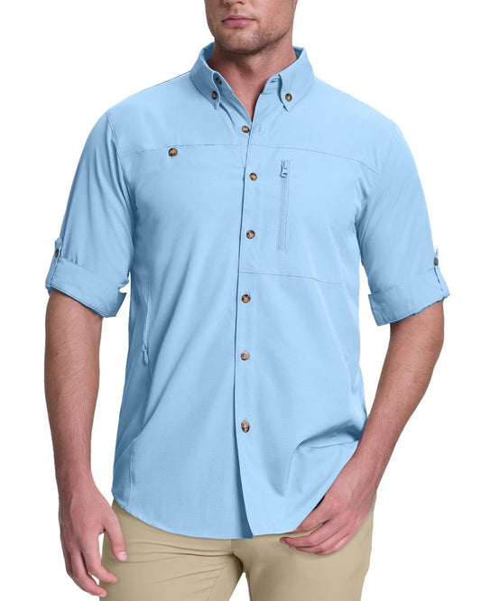 33,000ft Men's UPF 50+ UV Protection Long Sleeve Hiking Shirts Breathable Quick Dry Fishing Shirts for Safari, Outdoor Light Blue