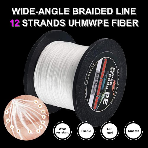 ptaxaeao Braid Fishing Line 12 Strands - Braided Fish Line 100-1000m, Power PE Fishing Wire Abrasion Resistant, Zero Stretch, High Sensitivity, Smaller Diameter